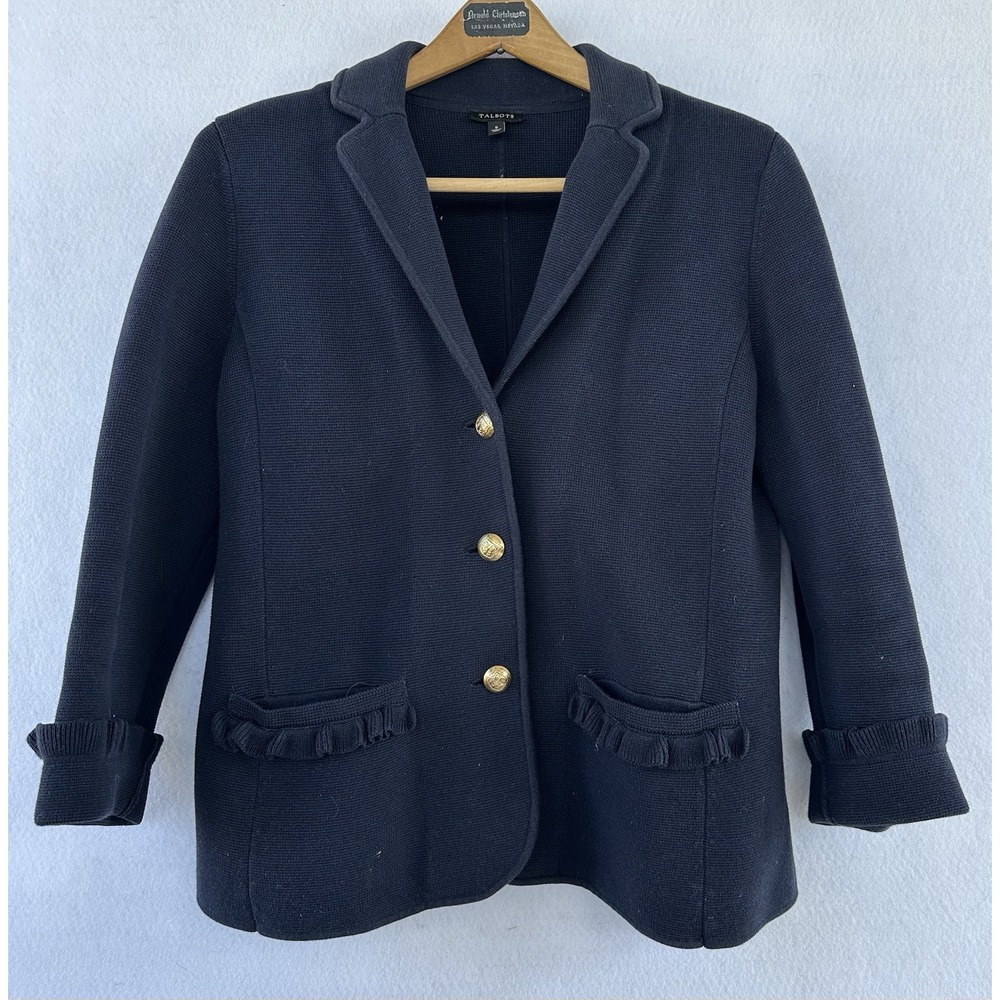Talbots Knit Blazer Jacket Women’s Small Old Money Blue Office Work Capsule